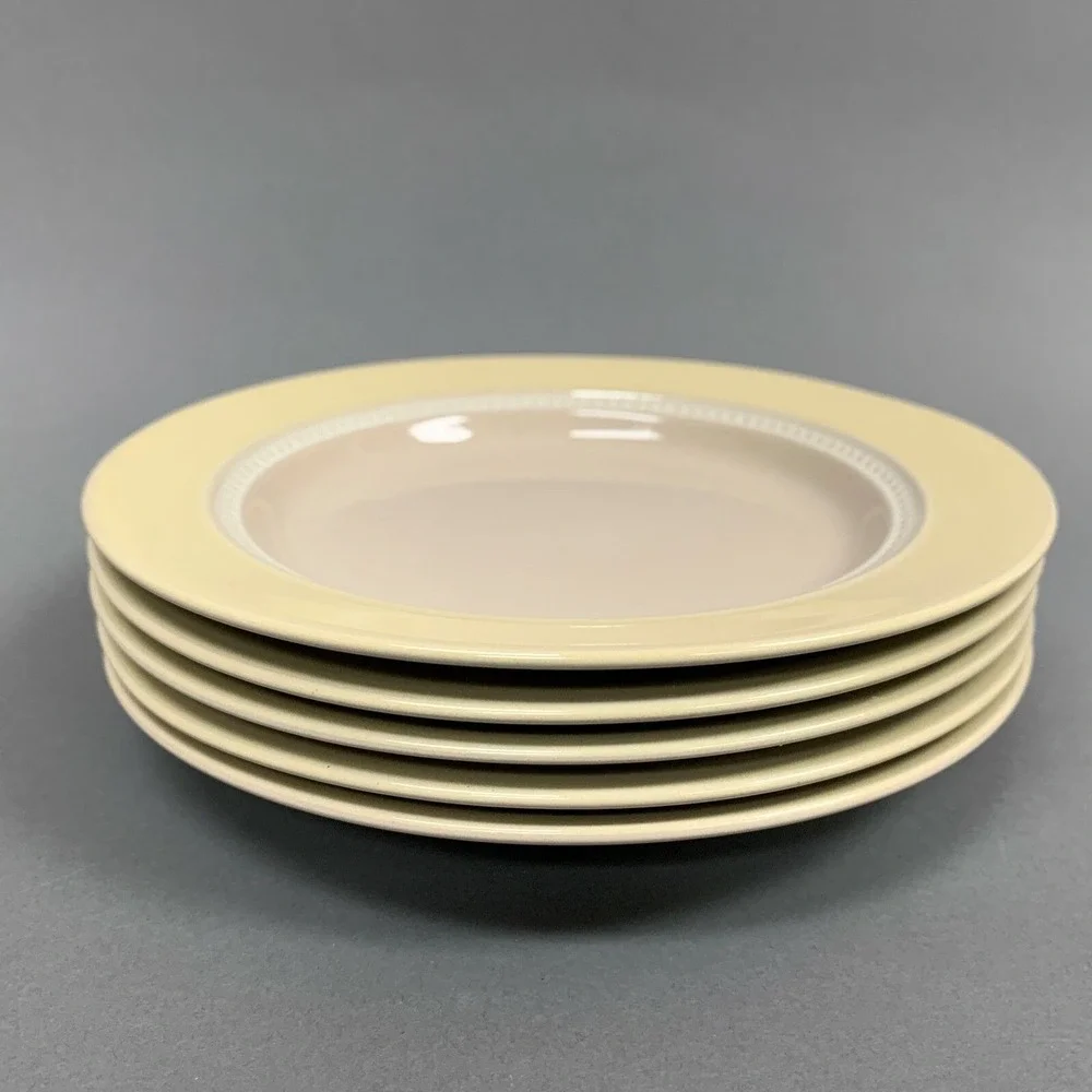 Mikasa Moon Glow Stone Craft Yellow Band Beaded Verge 8.25 Salad Plates Lot of 5